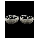 LARGE STERLING SILVER DIAMOND HOOP EARRINGS