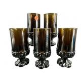 SET OF 5 AMBER TIFFIN GLASS COMPANY FOOTED STEMS