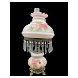 LARGE HAND PAINTED FLORAL PRISM HURRICANE LAMP