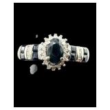 10 K WHITE GOLD SAPPHIRE & DIAMOND RING