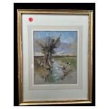 MICHAEL LYNE HUNT SCENE WATERCOLOR