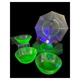 7 PC LOT GREEN DEPRESSION URANIUM GLASS
