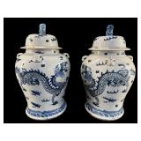 2 MONUMENTAL ANTIQUE BLUE AND WHITE DRAGON