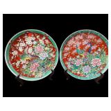 PR OF ORIENTAL PORCELAIN PEACOCK SCENE PLATES
