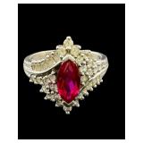 DESIGNER STERLING RED & WHITE SAPPHIRE RING
