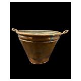 ANTIQUE HEAVY COPPER POT WITH 2 BRASS HANDLES