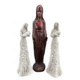 3 PC LOT CARVED MADONNA FIGURINES