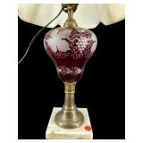RUBY ETCHED LAMP WITH MARBLE BASE