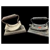 2 ANTIQUE CAST IRON FLUTER IRONS
