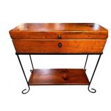 PINE BOX ON METAL STAND