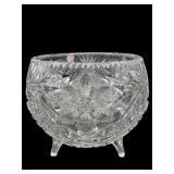 ANTIQUE FOOTED CUT CRYSTAL AND ETCHED ROUND BOWL