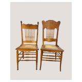 2 PC LOT CARVED BACK OAK CHAIRS