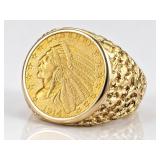14K YELLOW GOLD MENS COIN RING