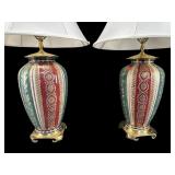 2 QUALITY PORCELAIN AND BRASS TABLE LAMPS WITH
