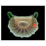FENTON GREEN STIPPLED RAYS CARNIVAL GLASS BON BON