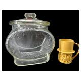 ANTIQUE PLANTERS ADVERTISING GLASS JAR WITH LID