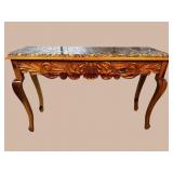 HEAVY CARVED PINE MARBLE TOP CONSOLE TABLE