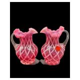 2 FENTON CRANBERRY OPALESCENT DIAMOND OPTIC