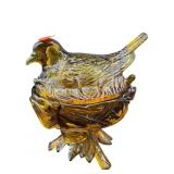 WESTMORELAND AMBER GLASS ROBIN ON TWIG NEST