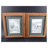 2 BACKYARD LANDSCAPE PRINTS IN OAK SHADOW BOX