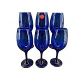 SET OF 6 COBALT GLASS WINE STEMS