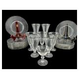 LOT OF SILVER RIM STEMWARE & PLATES