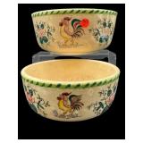 2 PC LOT ROOSTER CERAMIC BOWLS