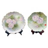 2 PC LOT HAND PAINTED PORCELAIN PLATES