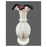 RARE FENTON BLACK ROSE CREST CHARLTON PAINTED