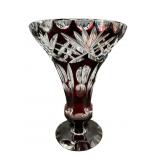BOHEMIAN RUBY CUT TO CLEAR FOOTED VASE