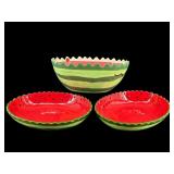 3 PC LOT CERAMIC WATERMELON SERVING BOWLS