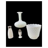 4 PC MILK GLASS LOT