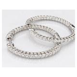 PR OF 14K WHITE GOLD & DIAMOND HOOP EARRINGS