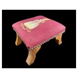 NEEDLEPOINT GIRL WITH CANE FOOTSTOOL