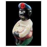 BLACK AMERICANA SITTING BOY CONCRETE DOOR STOP