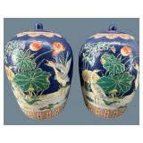 2 ORIENTAL PORCELAIN ROYAL BLUE GINGER JARS WITH