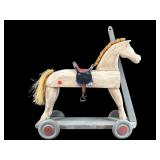 ANTIQUE WOODEN HORSE PULL ALONG TOY