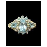 14K YELLOW GOLD BLUE TOPAZ & DIAMOND RING