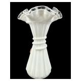 FENTON MILK GLASS SILVER CREST RUFFLED WHEAT VASE