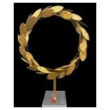 GOLD GILD METAL LAUREL WREATH ON STAND