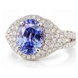 PLATINUM BLUE SAPPHIRE & DIAMOND RING;