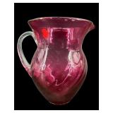 PILGRIM CRANBERRY SWIRL ART GLASS PITCHER
