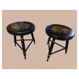 2 HITCHCOCK EBONIZED PAINT DECORATED STOOLS