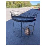HALF ROUND IRON OUTDOOR TABLE AND COPPER PITCHER