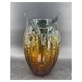 HAND BLOWN OWL ART GLASS VASE