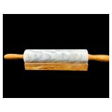 ANTIQUE MARBLE WOOD HANDLE ROLLING PIN & STAND