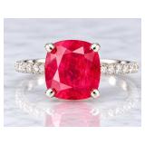 18K WHITE GOLD RARE BURMESE RUBY & DIAMOND RING