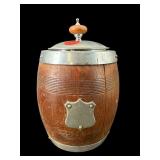 ENGLISH OAK PORCELAIN LINED BISCUIT BARREL