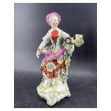 ANTIQUE PORCELAIN LADY FIGURINE WITH FLOWERS