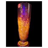 L.E SMITH AMBERINA GRAPE AND LEAF FOOTED VASE